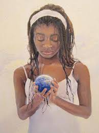 Artwork of a Girl holding a Globe
