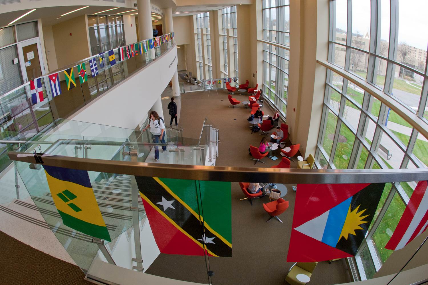 Photo of Students inside the CLC with Flags