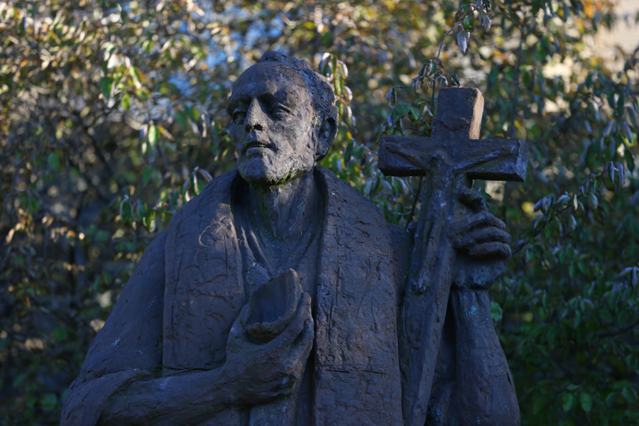 Saint Francis Xavier statue on Victory Parkway close up