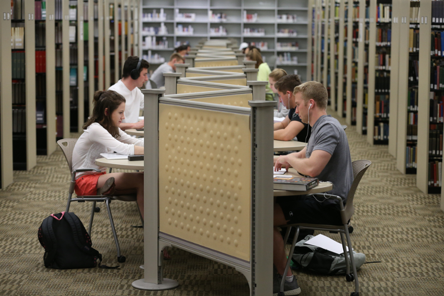 Students at desks in McDonald Library