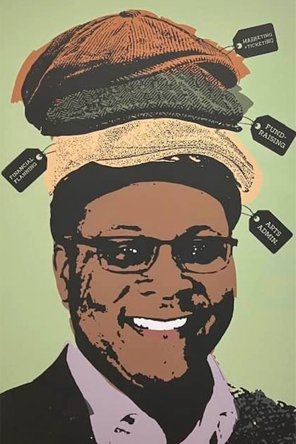 A mixed media portrait of Dr. White
