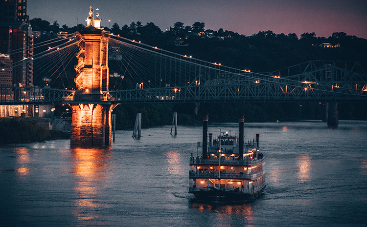 Boat being conned in the Ohio river