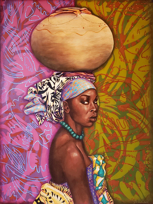 Artwork of a woman carrying a Basket of Water over her head
