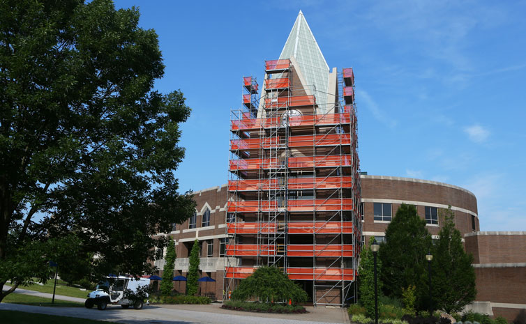 Photo of the clock tower lounge with scaffolding
