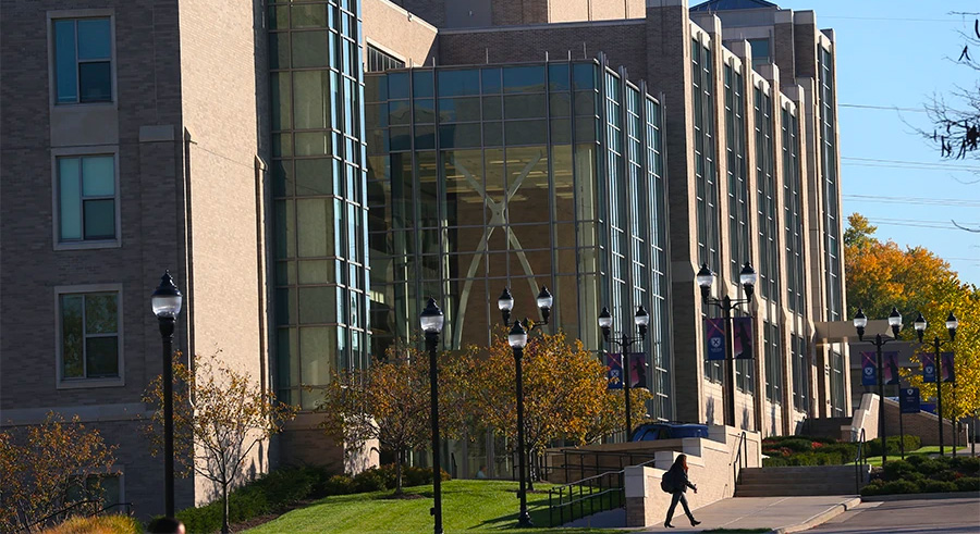 Exterior of Smith Hall on Xavier's campus in the fall