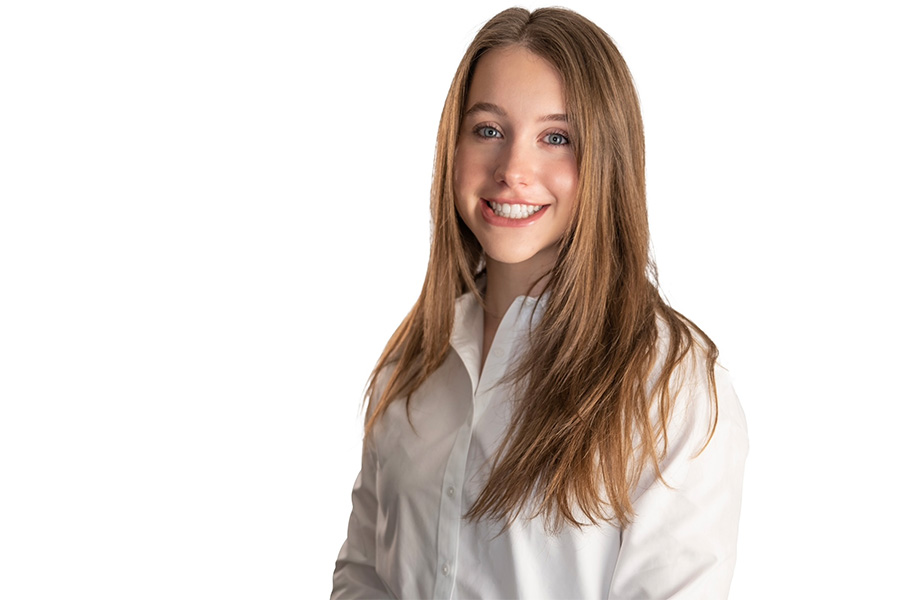 Professional portrait of Xavier student Margaret Michaelitz. White background.