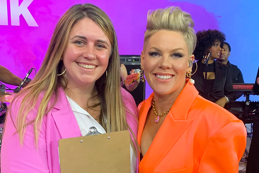 Xavier alumna and TODAY Show producer Katie Ryan poses for a photo with hit pop artist Pink.