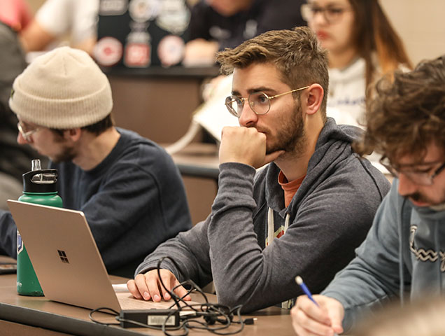 A psychology major learning in the classroom