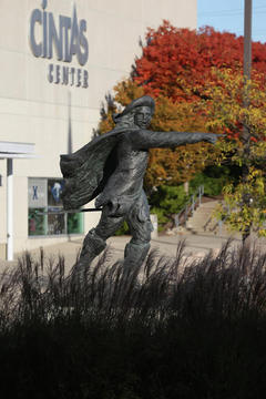 Statue of D'artagnan outside of Cintas Center on Xavier's campus