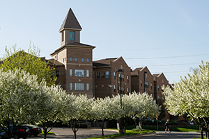 Exterior of the Commons Apartments on campus