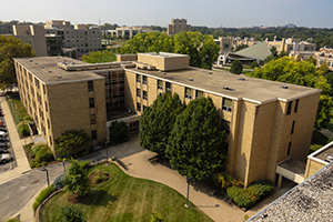 Exterior of the Husman Hall residence hall on campus
