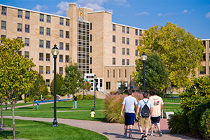 Exterior of the Kuhlman Hall residence hall on campus