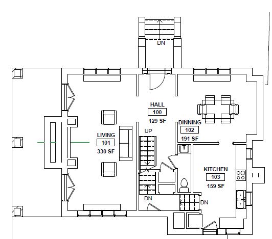 Layout of the first floor of 1425 Dana Ave