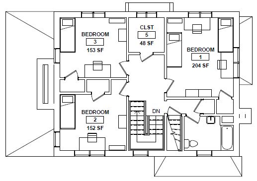 Layout of the second floor of 1425 Dana Ave