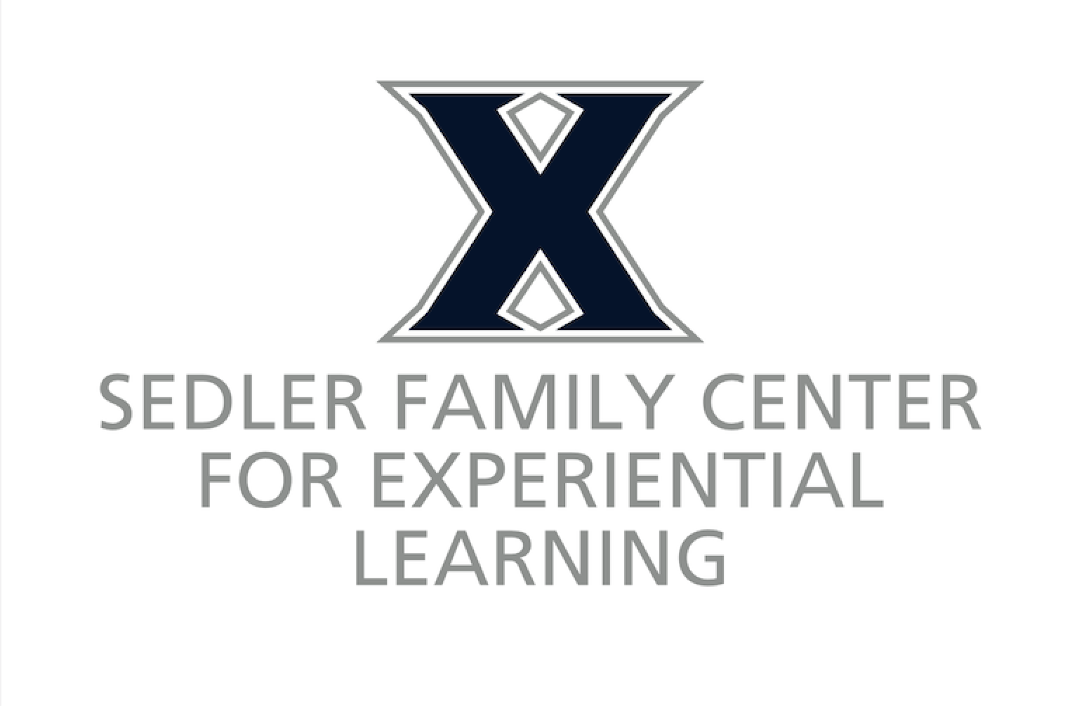 Blue and gray 'X' logo over text "Sedler Family Center for Experiential Learning"