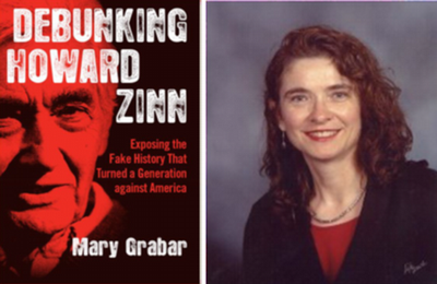 Photo of Mary Grabar next to her book "Debunking Howard Zinn"