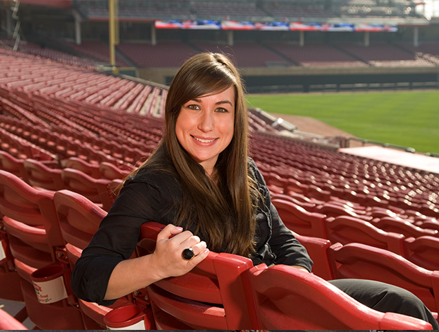 Sport management major alumni sitting in Paul Brown Stadium