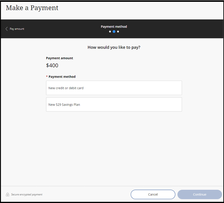 Make a Payment How would you like to pay screenshot