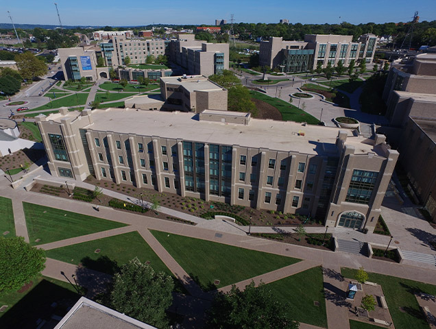 An aerial view of the Academic Mall on Xavier University's campus
