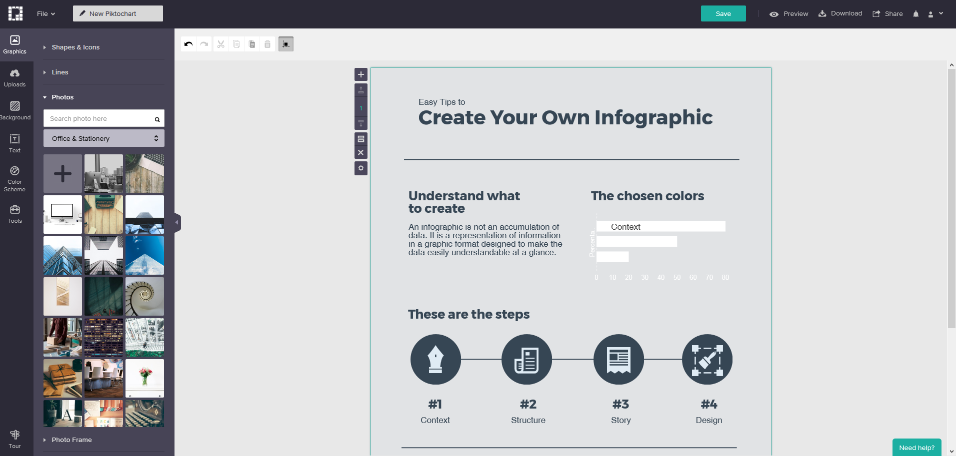 Screenshot of Piktochart interface