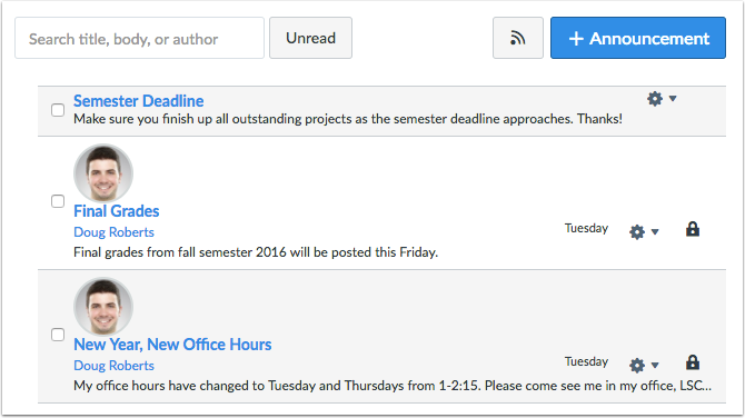 Canvas Announcements screenshot