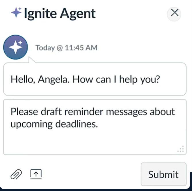 Screenshot of Canvas Ignite AI Demo with Ignite Agent asking how it can help