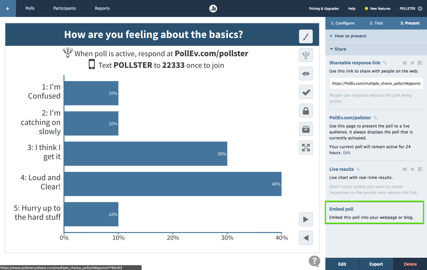 Screenshot of a Bar Graph asking 'How are you feeling about the basics?'