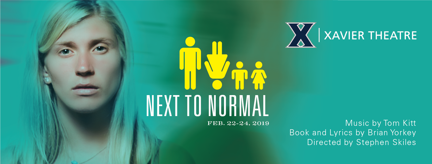 Poster for Next to Normal, with a person looking into the camera