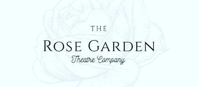 Drawing of a grey rose with 'The Rose Garden Theatre Company written overtop the rose 