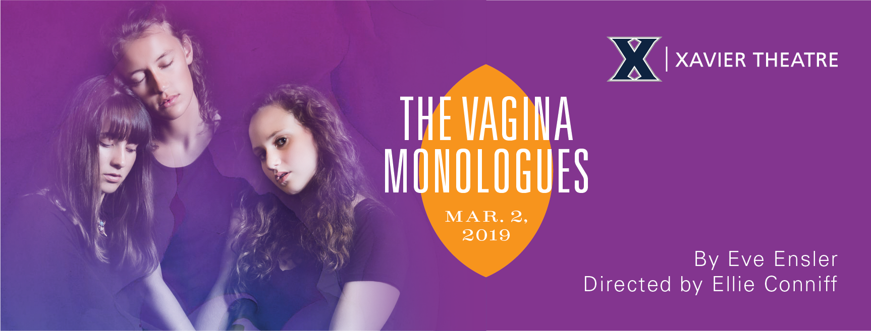 Poster for The Vagina Monologies play, with three women