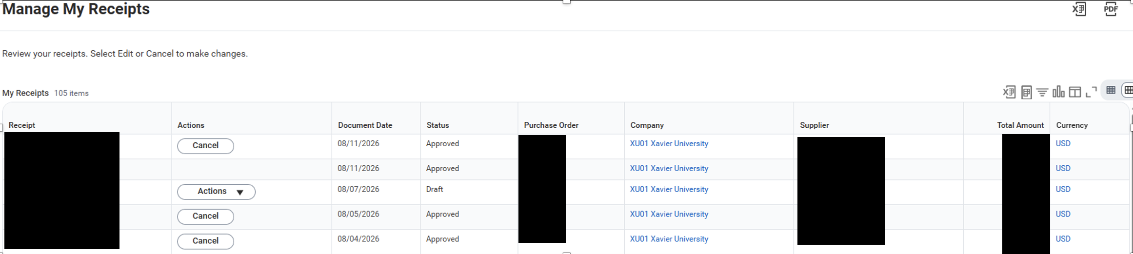 workday manage receipts dashboard