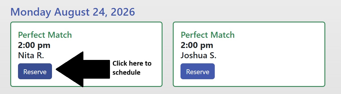 two boxes with appointment times arrow pointing to reserve