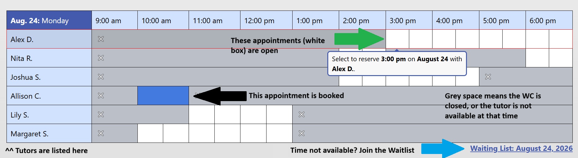 calendar with white, grey, and blue boxes