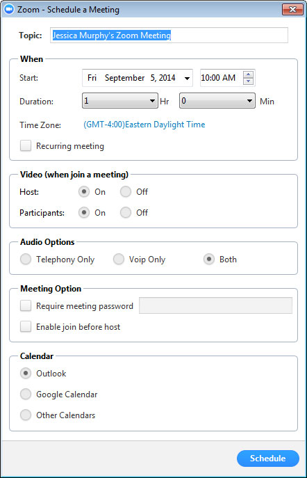 Schedule a Meeting Screenshot